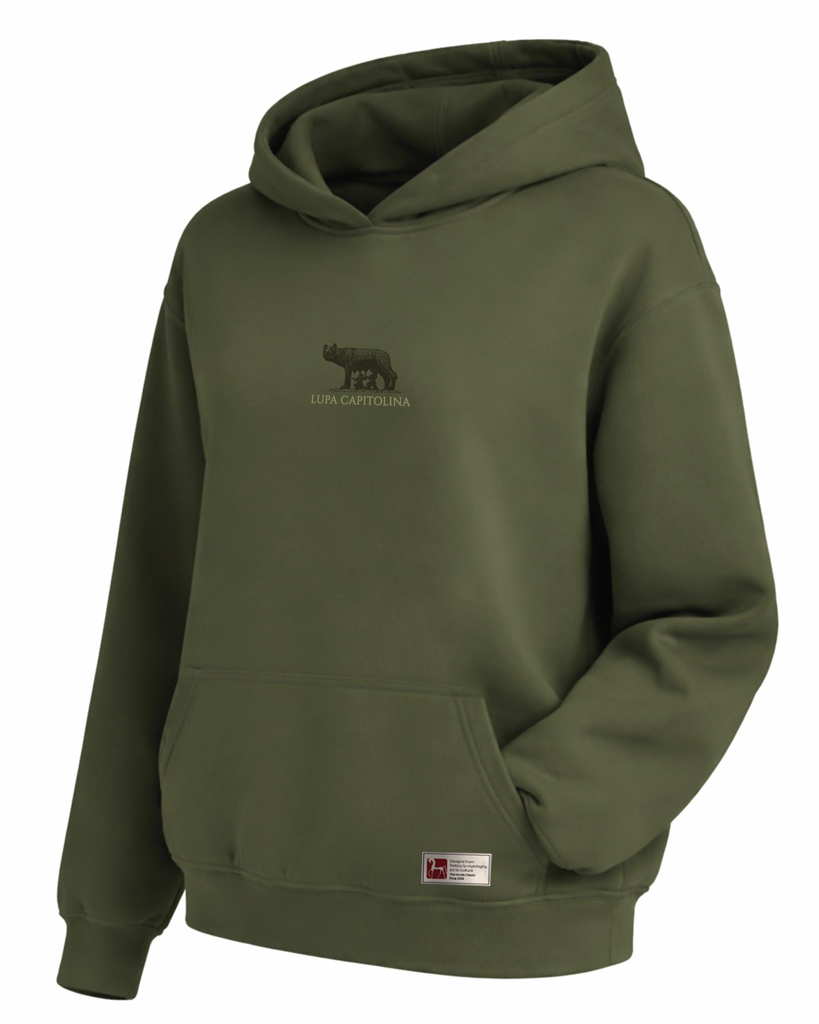 Lupa Capitolina Hoodie – Kuruluş Efsanesi Temalı Haki Kapüşonlu Sweatshirt | Unisex - The Horda