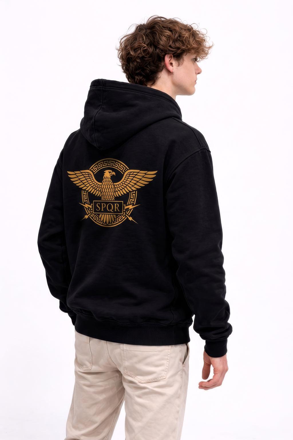 SPQR Hoodie – Roma Kartalı ve İmparatorluk Amblemi SPQR Temalı Kapüşonlu Sweatshirt | Unisex - The Horda