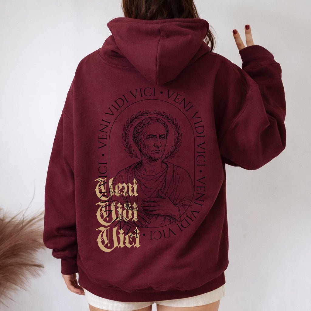 Veni Vidi Vici Hoodie – Julius Caesar Sözü Temalı Kapüşonlu Sweatshirt | Antik Roma Unisex - The Horda